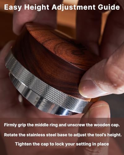 51mm Espresso Distributor Tool KNODOS Rosewood Coffee Distributor Stainless Steel 51 mm Distribution Tool Leveler with Adjustable Depth Premium Espresso Machine Accessories - Image 6