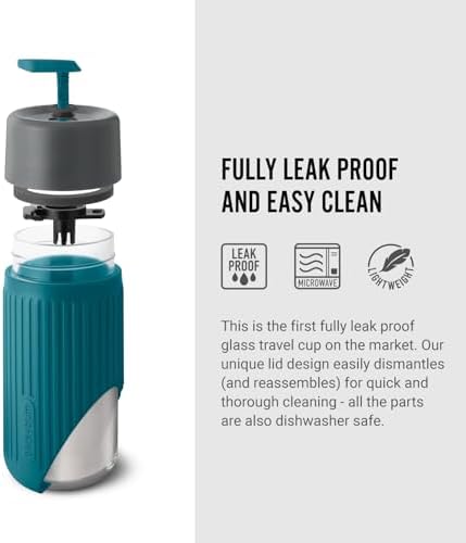BLACK + BLUM Glass Travel Cup | Durable, Lightweight On-the-Go Tumbler, Lid Lock, Leak-proof - Perfect for Hot & Cold Drinks | Fits in Bike Bottle Cages & Car Cup Holders | Ocean, 11 oz / 340ml - Image 3