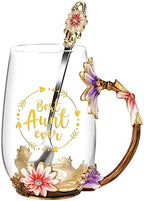 OEAGO Gifts for Aunt from Niece Nephew Tea Cup Cool Birthday Gift Enamel Flower Glass Mugs Christmas Mothers Day New Aunt Announcement Promoted by OEAGO
