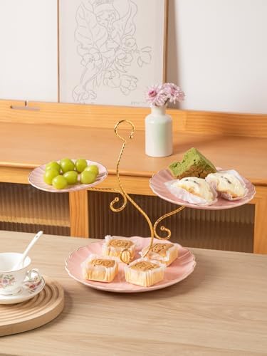 Sweejar 3 Tier Ceramic Cake Stand Wedding, Dessert Cupcake Stand for Tea Party Serving Platter (Milk Pink) - Image 4
