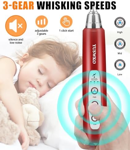 YUSWKO Red Handheld Milk Frother Wand for Coffee, Rechargeable Electric Whisk with 3 Heads 3 Speeds Drink Mixer Coffee Frother For Latte, Cappuccino, Hot Chocolate, Egg - Image 3