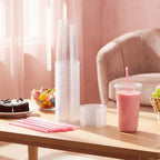 Ziliny 50 Sets 20 oz Clear Plastic Cups with Heart Shaped Straws and Lids - Image 3