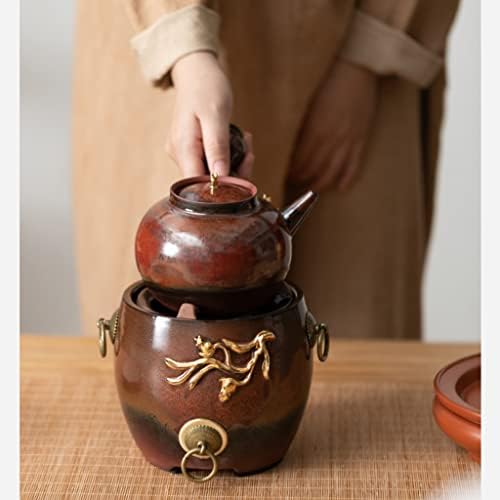 Tea Pots For Loose Tea Colored Gold Engraving Soaking Teapot Red Kiln Variable Burning Tea Tea Set Household Craft Teapot Tea Infuser Pot(B) - Image 6