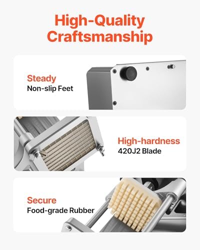 VEVOR Commercial French Fry Cutter, Stainless Steel Vegetable Fruit Chopper with 3 Replacement Blades 1/2-Inch 3/8-Inch 1/4-Inch, Electric Potato Slicer Dicer for Restaurants & Home Kitchen - Image 5