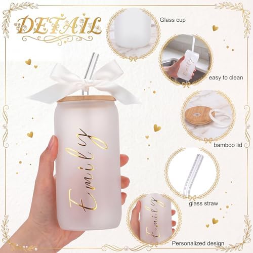Skylety 6 Set Frosted Personalized Glass Cups with Name Stickers - Image 3