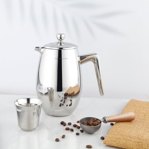 Easyworkz Nando French Press 34 oz Double Wall, Bundled with Retro Stainless Steel 10g Measuring Coffee Spoon, Silver - Image 5