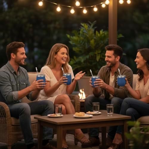 CHILLOUT LIFE 12 oz Stainless Steel Wine Tumblers 4 Pack - Double Wall Vacuum Insulated Wine Cups with Lids and Straws Set for Coffee, Wine, Cocktails - Powder Coated Navy Blue - Image 7