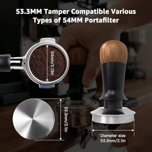 Spring-Loaded Tamper V4 53.3mm for Breville Sage 54mm Portafilters - Titanium PVD Flat Base, Interchangeable Springs, Walnut Handle - Image 3