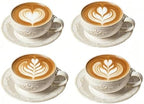 Cappuccino Cups with Saucers, 8oz Ceramic, Set of 4, Arctic White by LOWYEPAULHO