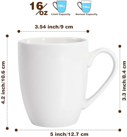 Large Ceramic Coffee Mugs Set of 6 16oz(475ml) Tea Cups Idea Gifts White - Image 2