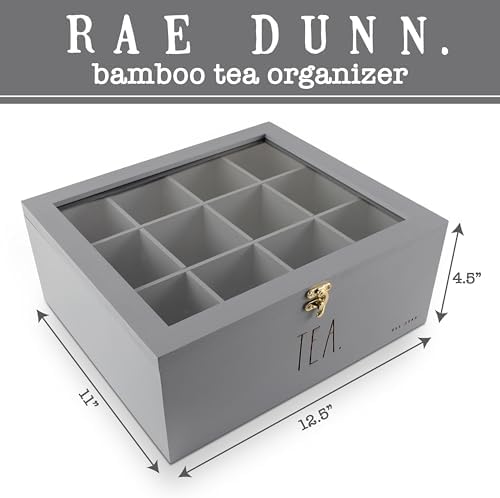 Rae Dunn Tea Bag Organizer - Tea Box Divided Storage Container Box with Hinge Lid for Kitchen Cabinet, Countertop, Pantry, Hold Coffee Pods, Seasoning Packets, Condiments, Grey - Image 2