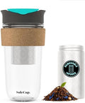 Large Travel Mug Loose Tea Infuser - Detachable Tea Strainer with Spill Proof Lid - 18oz/530ml BPA-Free Reusable Glass Travel Coffee Cup with Cork Band (Gray and Blue, 18oz) by SoleCup