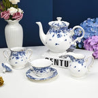 Bone China Tea Set for Adults, 13-Piece Blue and White Porcelain Tea Set for 4, Vintage Floral Tea Set With Teapot and Teaspoons, Tea Party Sets for Women Gift (Blue C) - Image 3