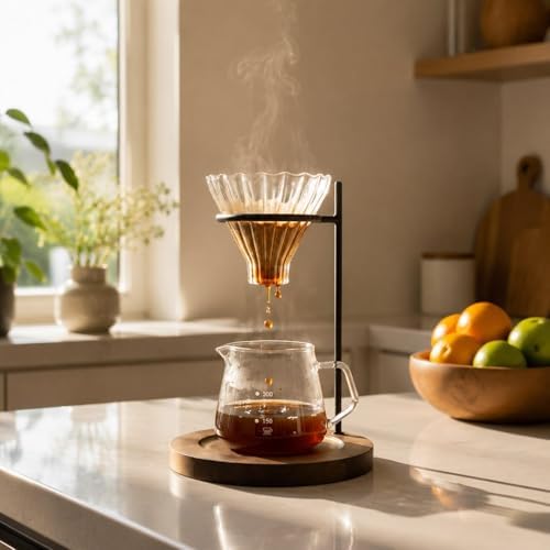Coffee Dripper Stand Portable Pour Over Dripper Holder Metal Wooden Base Compact Elegant Station Stable Setup Suitable for Baristas Commercial - Image 7