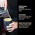 Fellow Monty Milk Art Espresso Cups - Small Double Wall Ceramic Demitasse, Matte Black with Graphite Base, 3 oz Cup (Set of 2) - Image 2