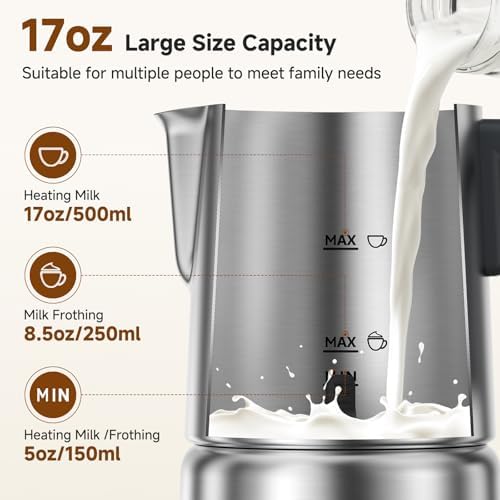 AMZCHEF All-in-1 Milk Frother and Steamer, 17oz Stainless Steel Jug, 600W - Image 6