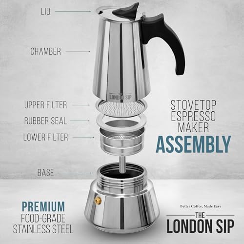 The London Sip Stainless Steel Stovetop Espresso Maker Moka Pot and Coffee Spoon Set - Image 2