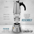 The London Sip Stainless Steel Stovetop Espresso Maker Moka Pot and Coffee Spoon Set - Image 2