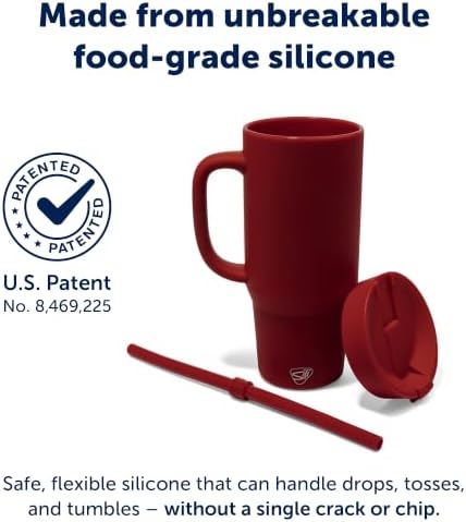 Silipint 32oz Silicone Tumbler with Handle, Flip Lid and Straw – BPA-Free, Non-Toxic, Freezer, Microwave, Dishwasher Safe Tumbler – Perfect for Tea, Smoothies (Dark Red) Pack of 1 - Image 3