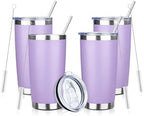 20oz Tumbler with Straw and Brush, Stainless Steel Vacuum Insulated tumbler, Double Wall Insulated Coffee Tumbler for Outdoor, Home, Travel,Office (lilac，4pcs) by ATIKZHE