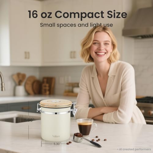 Veken Coffee Canister, Airtight Stainless Steel Food Storage Container,16OZ - Image 2