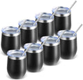 Volhoply 12oz Stainless Steel Wine Tumbler with Lid Bulk 8 Pack,Double Wall Vacuum Stemless Wine Glasses,Reusable Metal Travel Coffe Mug with Straw,Insulated Cup Gifts for Women,Christmas（Black,8 Set） by LiveFully%EF%BC%8CDrinkFreely%E2%80%94KeepGoingwithVolhoply%EF%BC%81