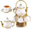 20-Piece Porcelain Tea Sets for Adults, British Style Tea Party Sets for 6 Adults, Includes Tea Cups and Saucers, Teapot, Spoons & Metal Rack, Elegant Ceramic Tea Set for Women, Wedding & Home Decor by LYTDMSKY