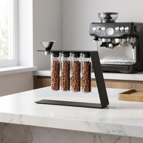 Coffee Bean Cellar Tubes, Espresso Bean Cellars with Stand, with 4 Pcs Glass Tubes, Capacity 15-20g, Metal Bracket, for Home, Office, Coffee Store - Image 7