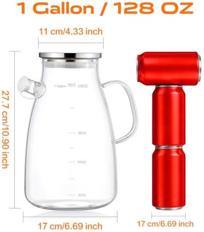 1 Gallon 128oz Glass Pitcher,Water Pitcher with Full Seal Lid and Spout, Glass Carafe for Hot/Cold Drink, Water Jug for Iced Tea, Coffee, Juice, Milk, Beverage - Image 2