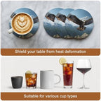 Eagle Drink Coasters Set of 4 with Holder,Absorbent Round Ceramic Coasters for Desk,Forest Mountains Range Sky Animal Natural Landscape Cup Mats for Home Kitchen Office Party Coffee Table Decoration - Image 7