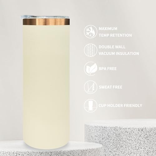 20 oz Skinny Tumblers Bulk with Lids and Straws Cream,8 pack - Image 3
