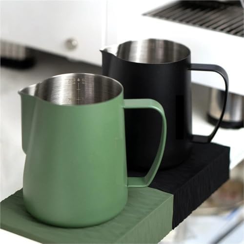 Milk Frother Cup Stainless Steel Pointed Mouth Coffee Latte Art Cup 400ml/600ml Stainless Steel Big Belly Double Scale Milk Pitcher Tool(400ml,Light green) - Image 6