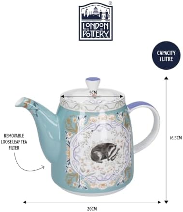 London Pottery Classic Ceramic Bell -shaped Teapot, 1 Litre (33.8 Fl oz), Badger Cocoon, Stainless Steel Tea Infuser, English Style Tea Pot for Afternoon Tea - Image 2