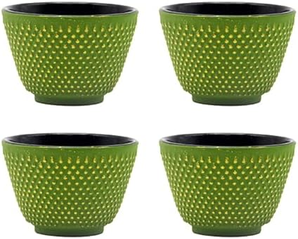 Japanese Cast Iron Tea Cups, Small and Heavy Teacups with no Handles, Japanese Style Cup for Adults, Asian Teacups, Coated with Enameled Interior, 4 Pcs/Box (Green, 2oz/60ml) by SECHUDO