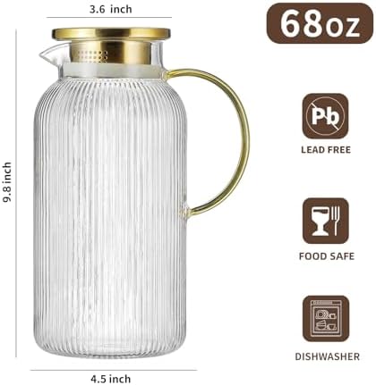 Buaic Glass Pitcher with Lid, 68 oz/ 2L Clear Glass Water Pitcher - Image 2