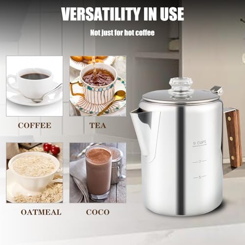 APOXCON Coffee Percolator Camping Coffee Pot Stainless Steel with Glass Knob Using on any Stovetop - NO Aluminum NO Plastic (9 Cup) - Image 6