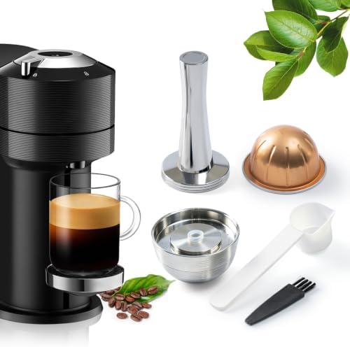 Reusable Coffee Pods Capsules For VertuoLine Next Coffee Machine, New Version Stainless Steel Refillable Pods Compatible with Nespresso Vertuo Make 230 ML Crema Coffee, 1 Capsule 1 Tamper by BENFUCHEN