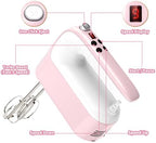 Yomelo 9-Speed Digital Hand Mixer Electric, 400W Powerful DC Motor, Hand Mixer Electric Handheld with Snap-On Storage Case, 5 Stainless Steel Accessories, Beaters, Dough Hooks, Whisk(Pink/White) - Image 2