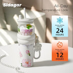24 oz Ceramic Lined Insulated Stainless Steel Tumbler, Floral White - Image 5