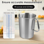 1 Pcs 2L/70 oz Large Stainless Steel Pitcher with Lid, Metal Measuring Cup with Handle & Scales, Wide Mouth Graduated Beakers, Milk Frothing Jug Metal Pitcher for Coffee Latte Art, Hot/Cold Water - Image 4