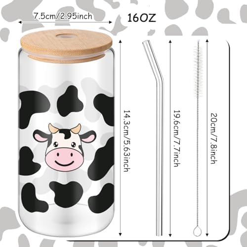 12 Set 16oz Cow Glass Cups Bamboo Lids Straws Racing - Image 2