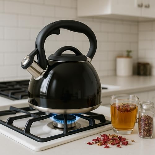 Creative Home Premium 3.5QT Stainless Steel Whistling Tea Kettle, Black - Image 5