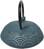 Ebros Gift Traditional Oriental Tetsubin Blue Seigaiha Waves Design 40oz Cast Iron Teapot With Enameled Interior And Strainer Asian Japanese Chinese Fusion Housewarming Tea Pot Accent - Image 5