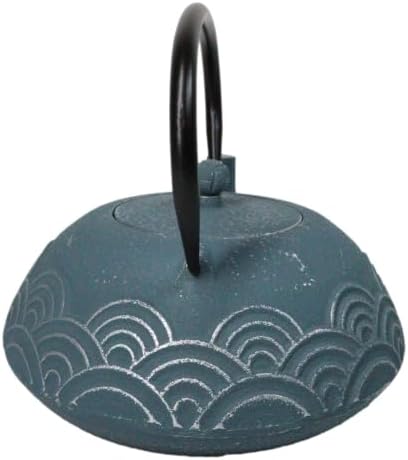 Ebros Gift Traditional Oriental Tetsubin Blue Seigaiha Waves Design 40oz Cast Iron Teapot With Enameled Interior And Strainer Asian Japanese Chinese Fusion Housewarming Tea Pot Accent - Image 5