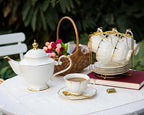 ACMLIFE Tea Sets for Adults Fine Bone China Tea Set for 6, Porcelain Teapot Sets for Adults 24K Gold, Afternoon Modern Cups and Saucers for Women Tea Party or Gifts Giving (White) - Image 5