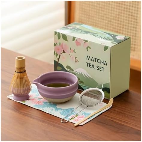 Matcha Set 6PCS Ceramic Bowl Bamboo Whisk Teaspoon Essential Tea Making Accessories(6pcs green) - Image 3