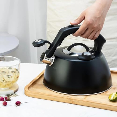 Stainless Steel Tea Kettle with Thermometer, Whistling Teakettle for Stove Top, Fast Heating Hot Water Boiler Heater Teakettle(Black-3.5L) - Image 5