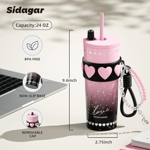 24 oz Ceramic Lined Insulated Stainless Steel Tumbler, Pink&Black - Image 2