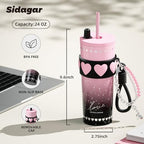 24 oz Ceramic Lined Insulated Stainless Steel Tumbler, Pink&Black - Image 2