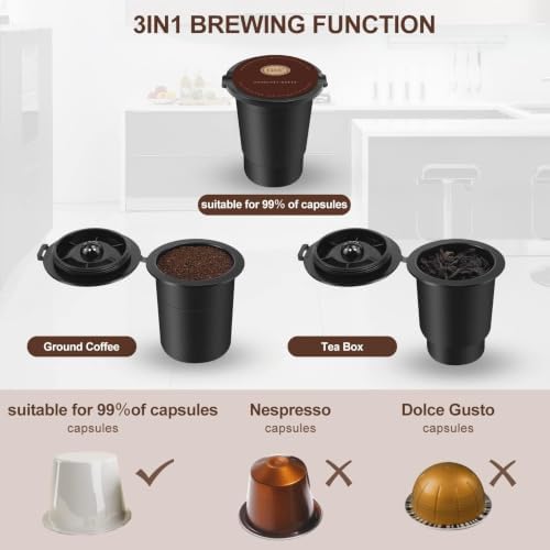 SIFENE 3-in-1 Single Serve Coffee Machine, K-Pod & Tea Brewer, 50 oz, Black - Image 4